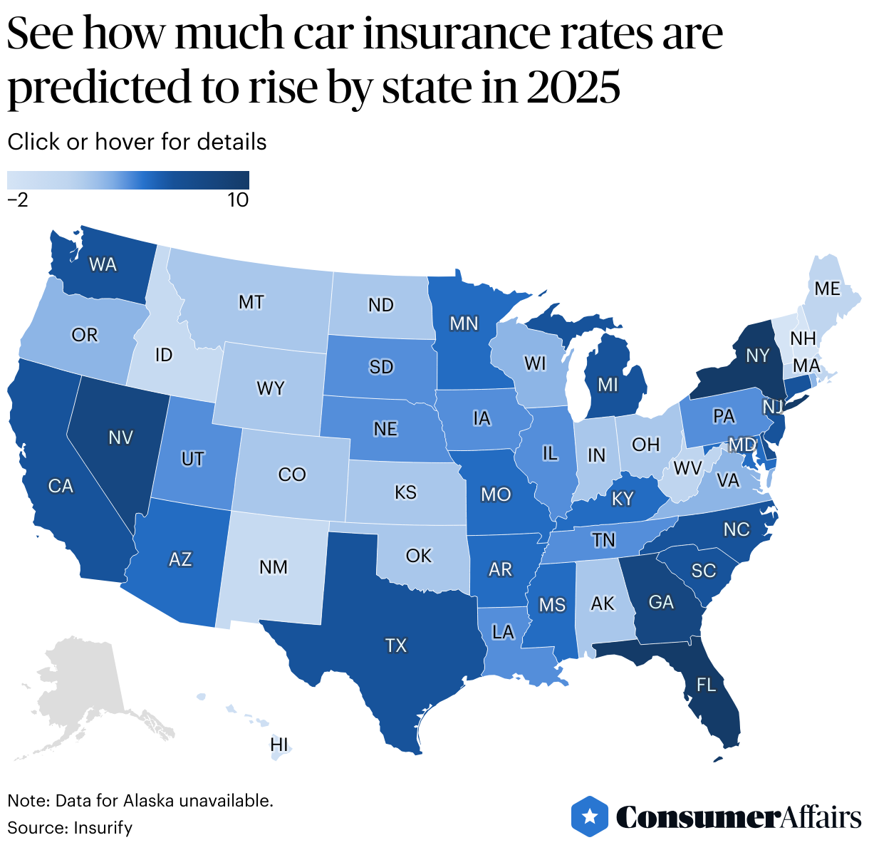 Consumer News: Car insurance rates rising as much as 10% in states in 2025, research says