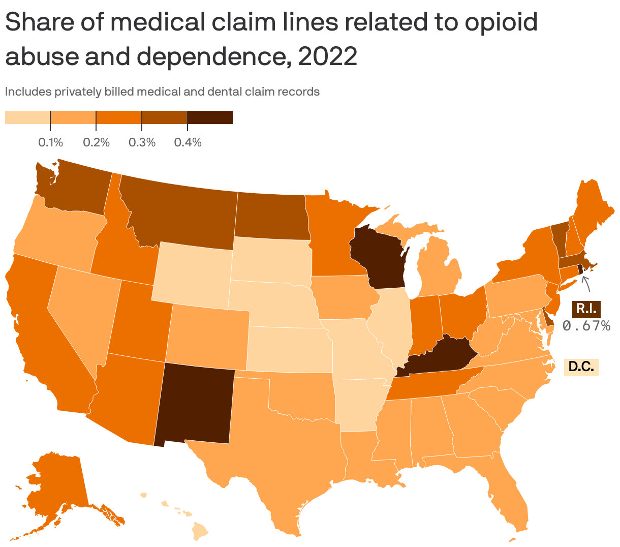 Charted: Medical claims related to opioid dependence