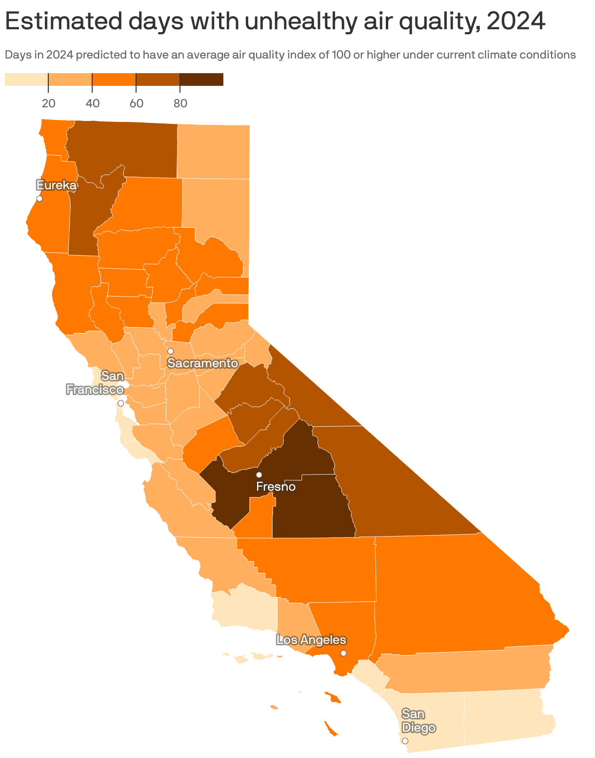 Estimated days with unhealthy air quality, 2024