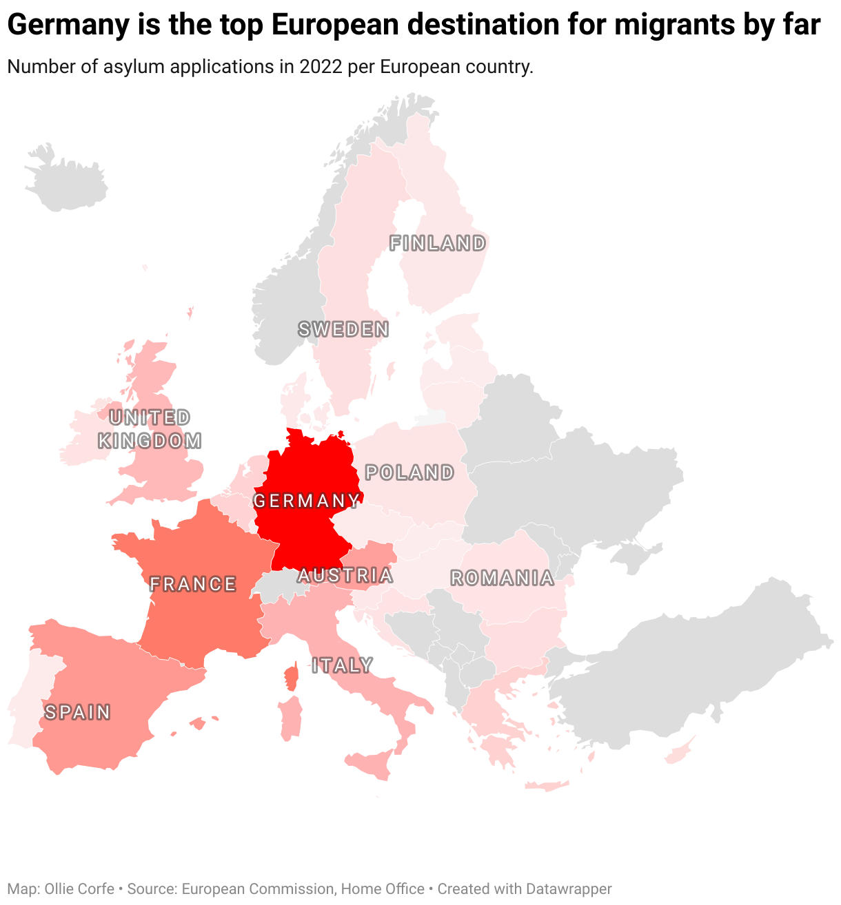 Map of Europe by asylum applications.