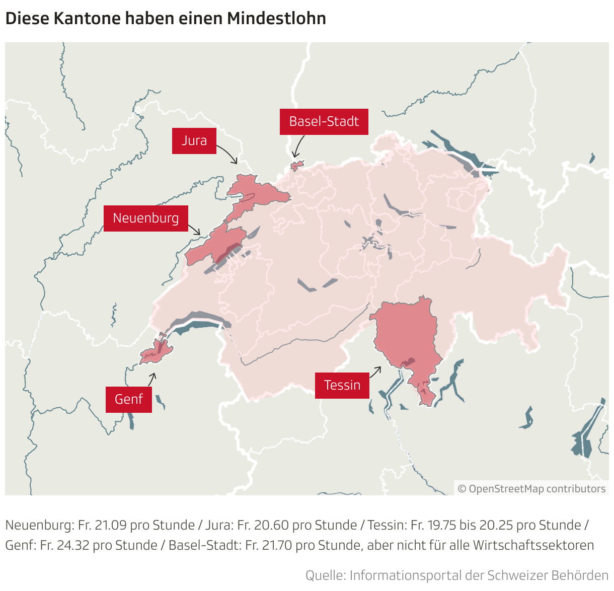 Diese Kantone haben einen Mindestlohn (Locator-Karte)