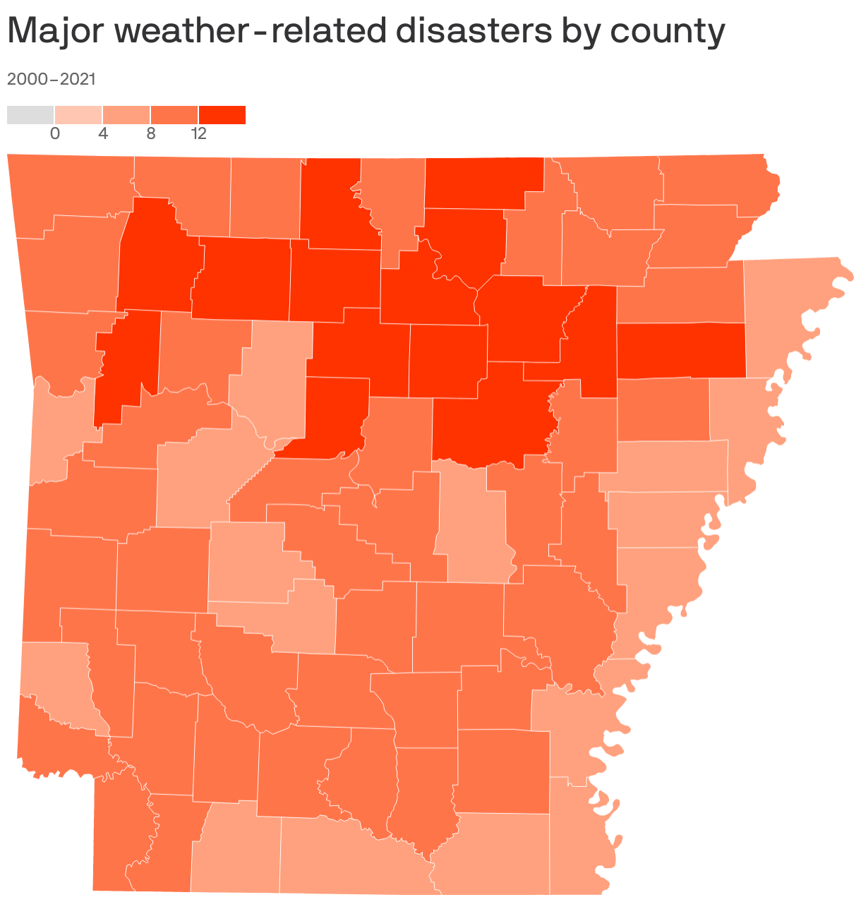 Major weather-related disasters by county