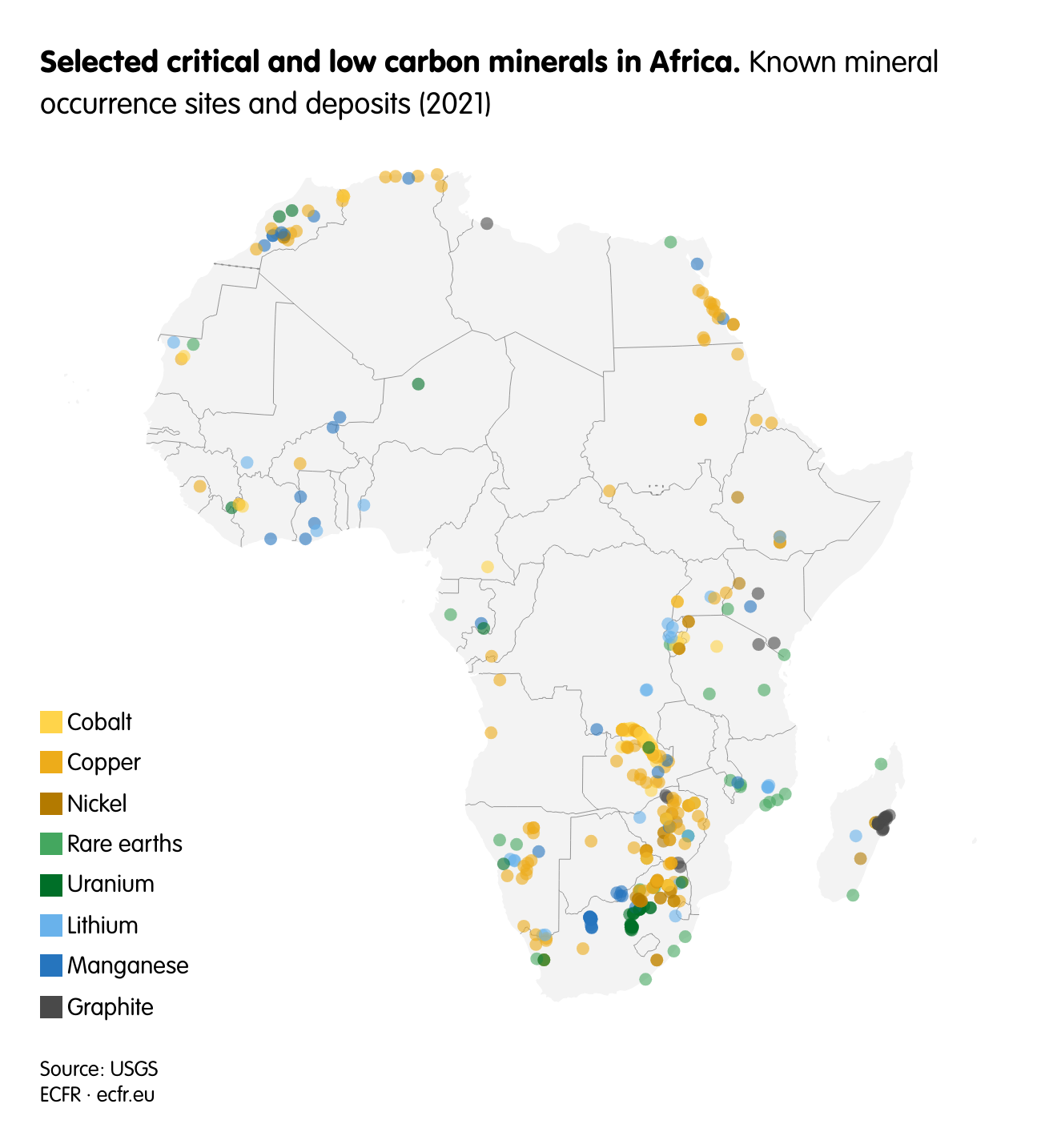 Selected critical and low carbon minerals in Africa.