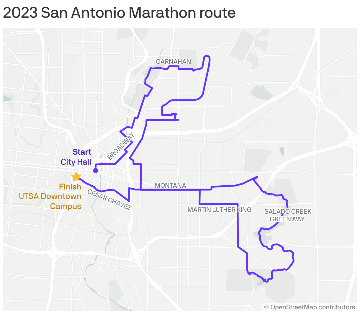 2023 San Antonio Marathon route