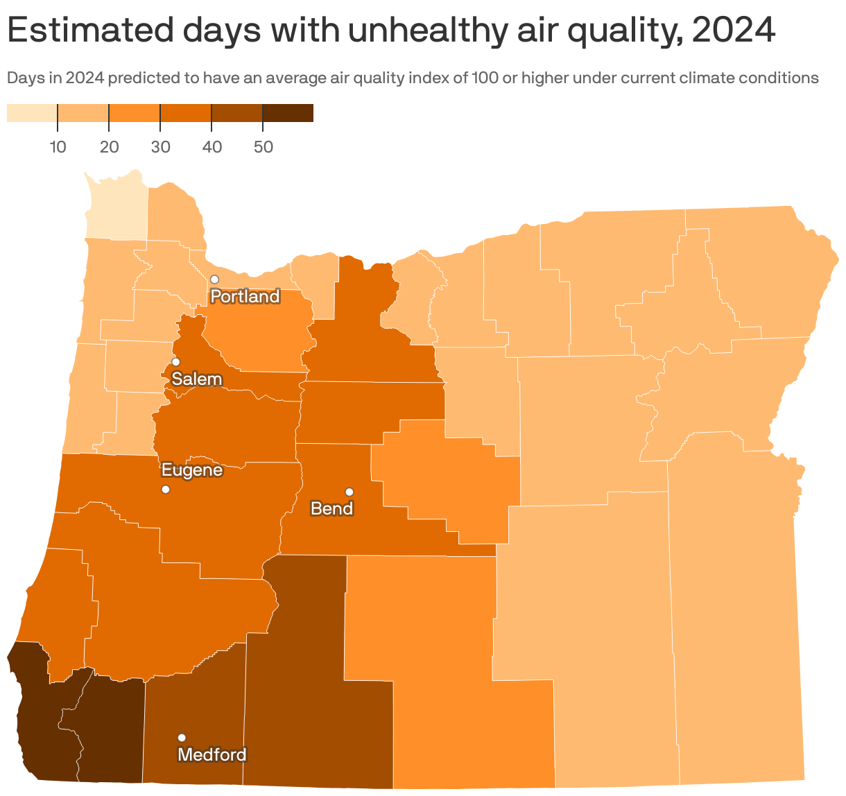 Estimated days with unhealthy air quality, 2024