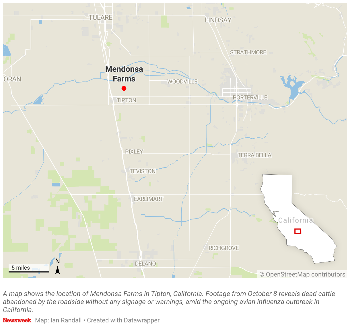 A map shows the location of Mendonsa Farms in Tipton, California.