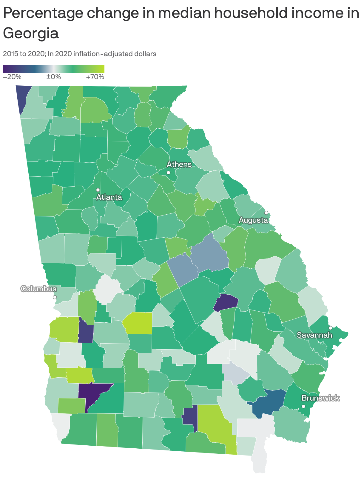 Percentage change in median household income in Georgia