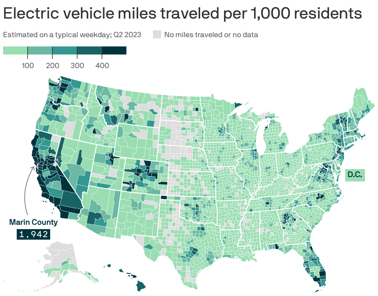 EV miles traveled per 1,000 residents