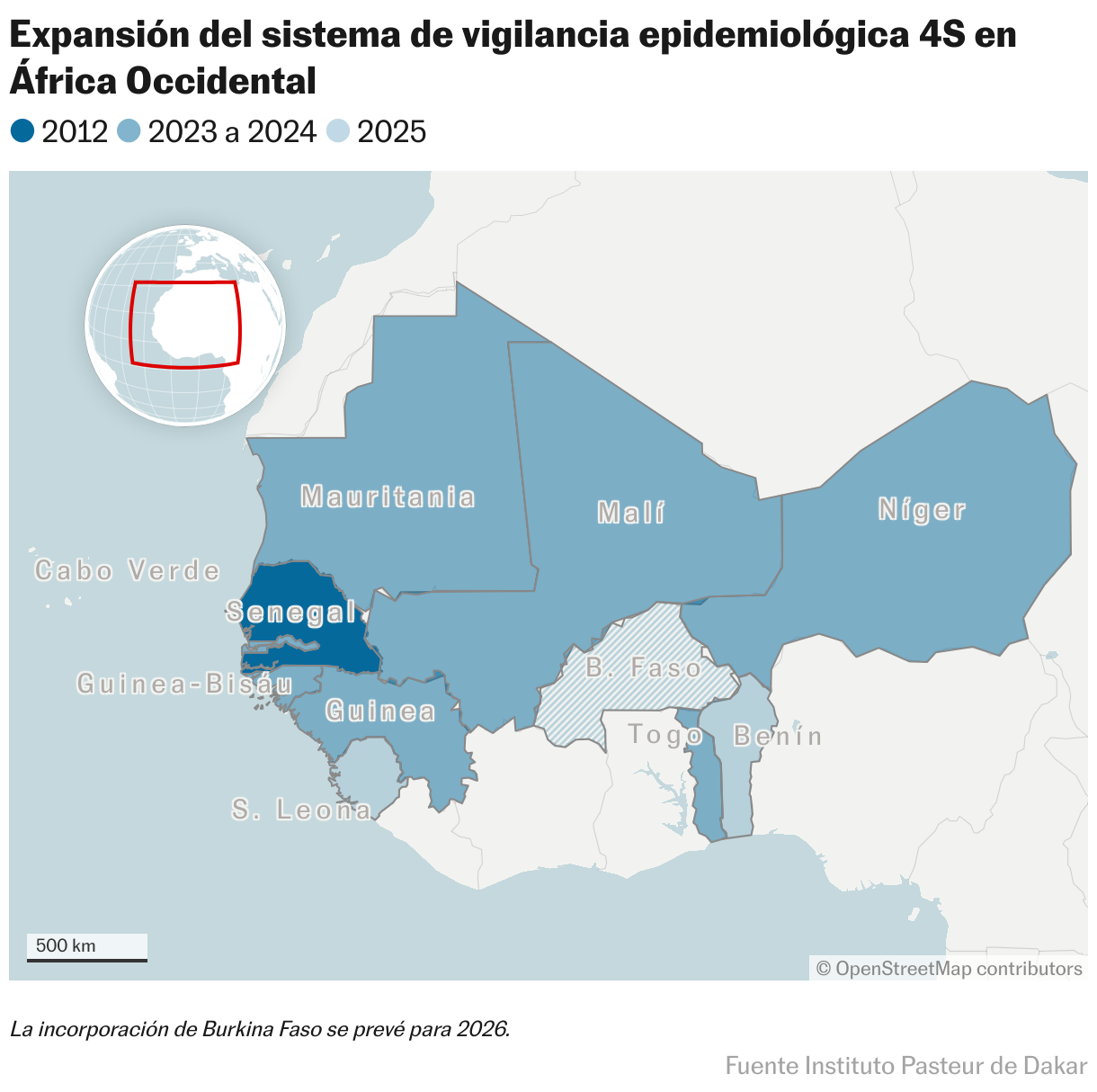 Expansión del sistema de vigilancia epidemiológica 4S en África Occidental (Mapas de ubicación)