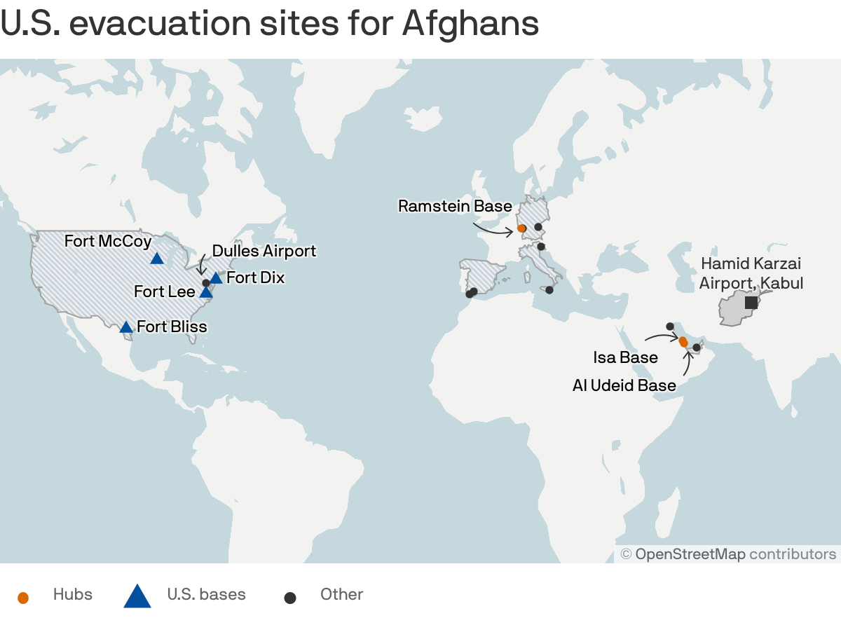 U.S. evacuation sites for Afghans
