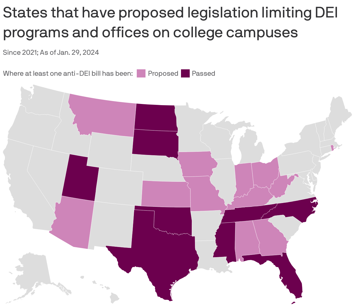 States that have proposed legislation limiting DEI programs and offices on college campuses