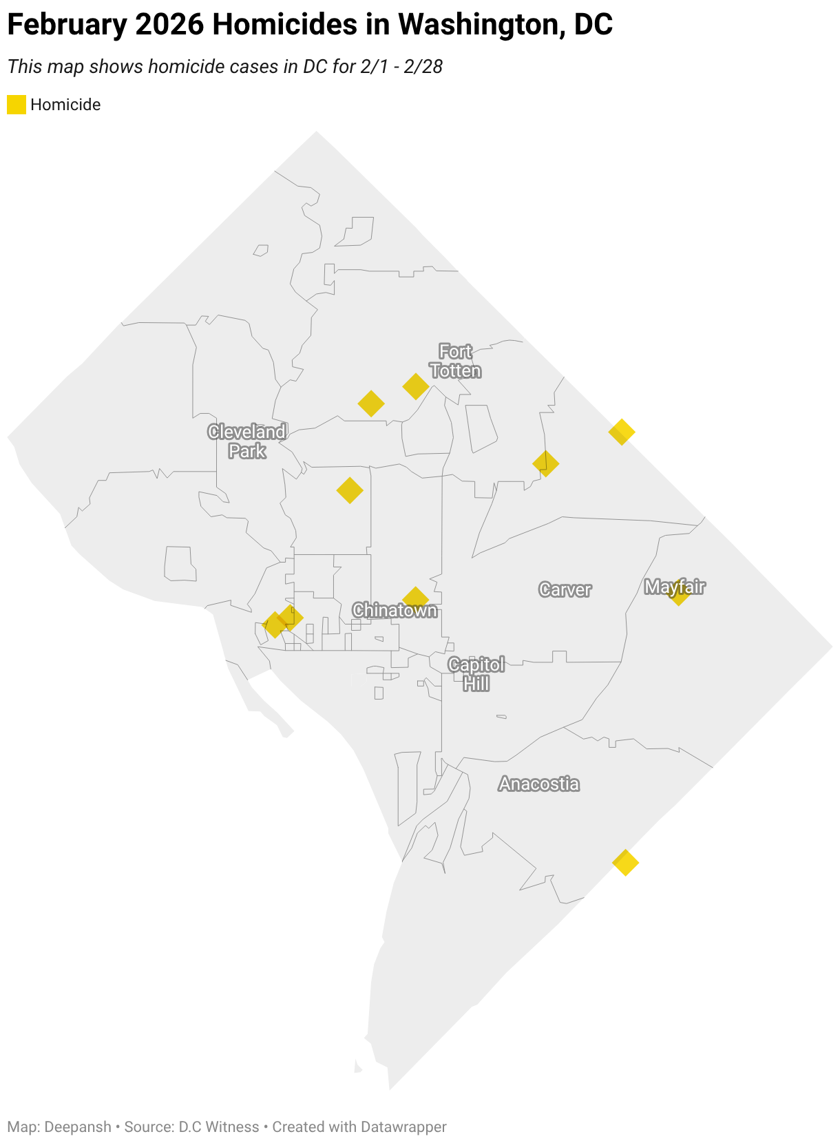 February 2026 Homicides in Washington, DC (Symbol map)