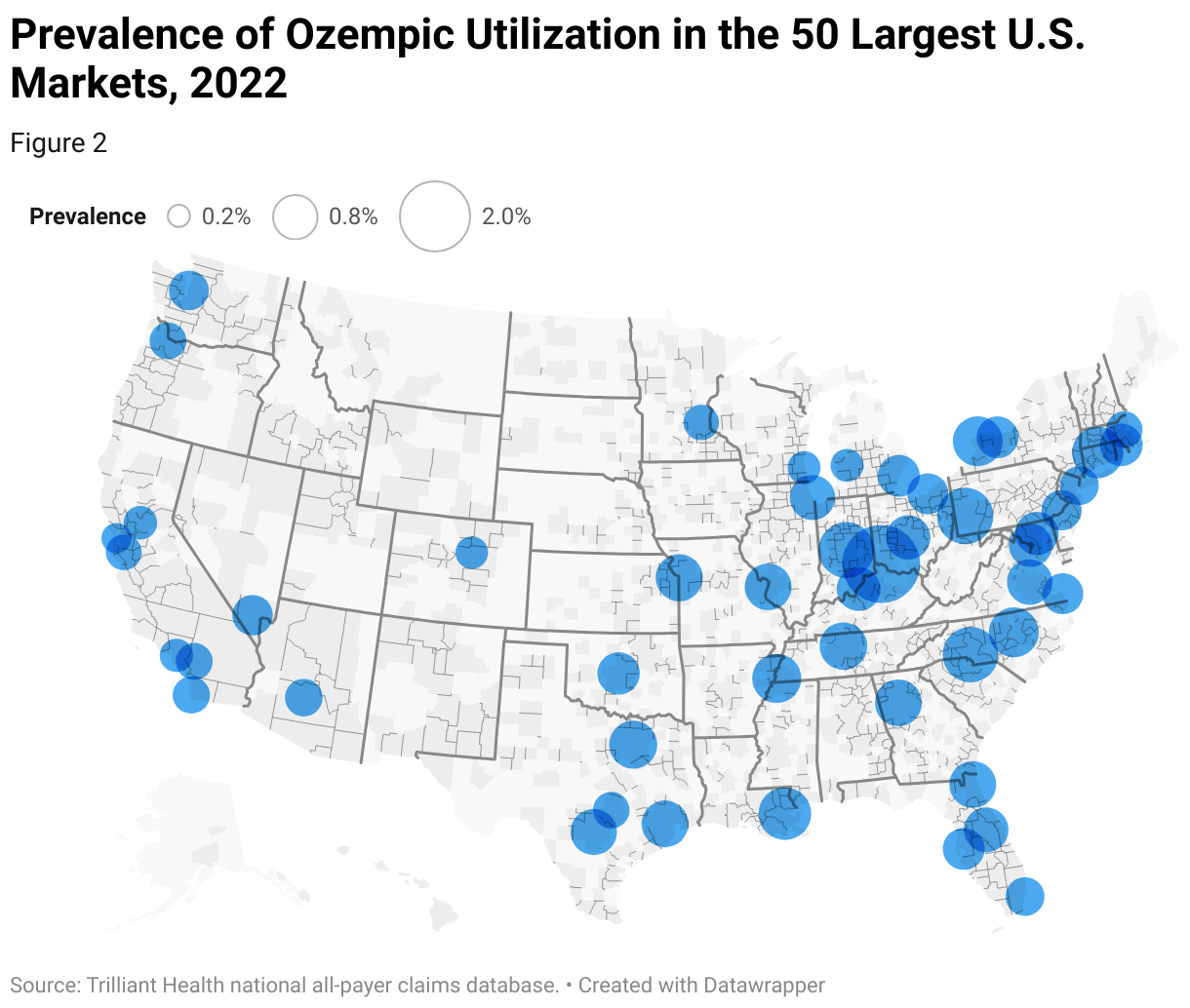 A map shows the utilization rate of Ozempic® prescriptions across 50 U.S. markets.