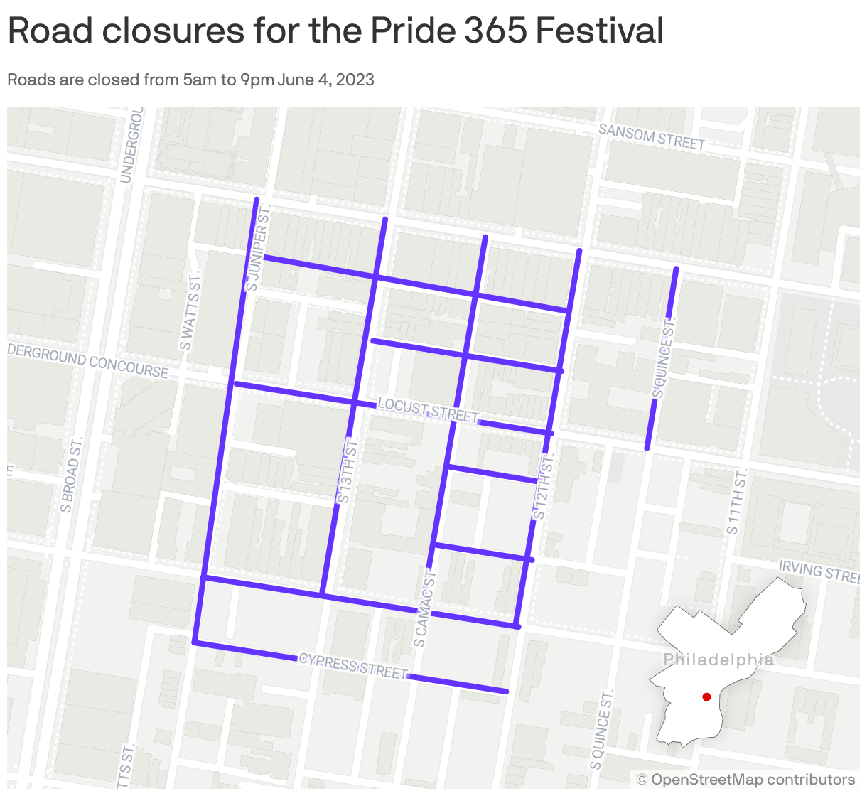 Road closures for the Pride 365 Festival