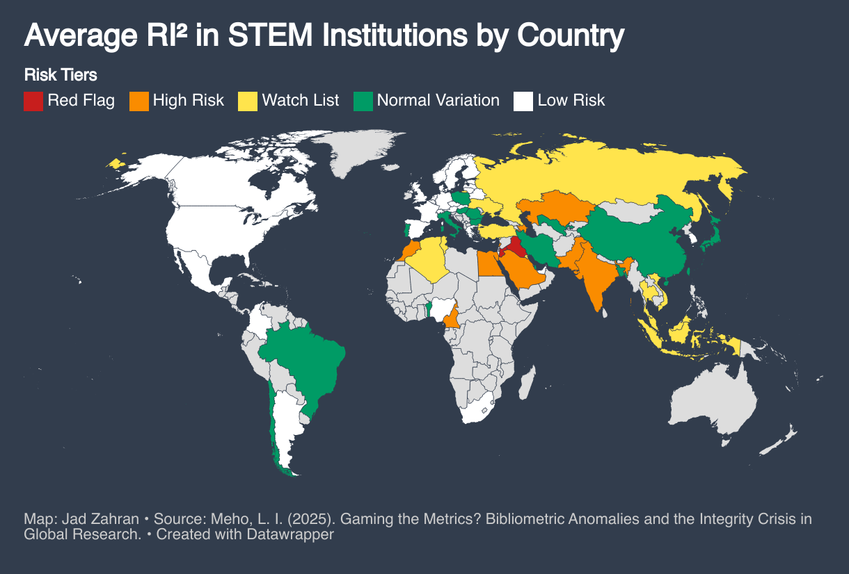 Average RI² in STEM Institutions by Country (Choropleth map)
