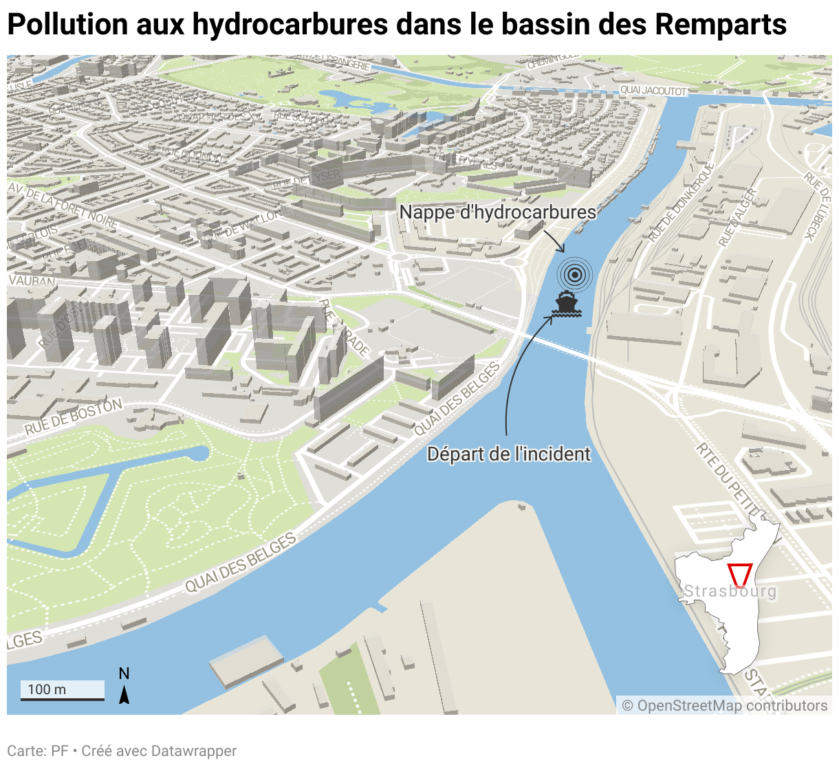 Emplacement de la pollution dans le bassin des Remparts.