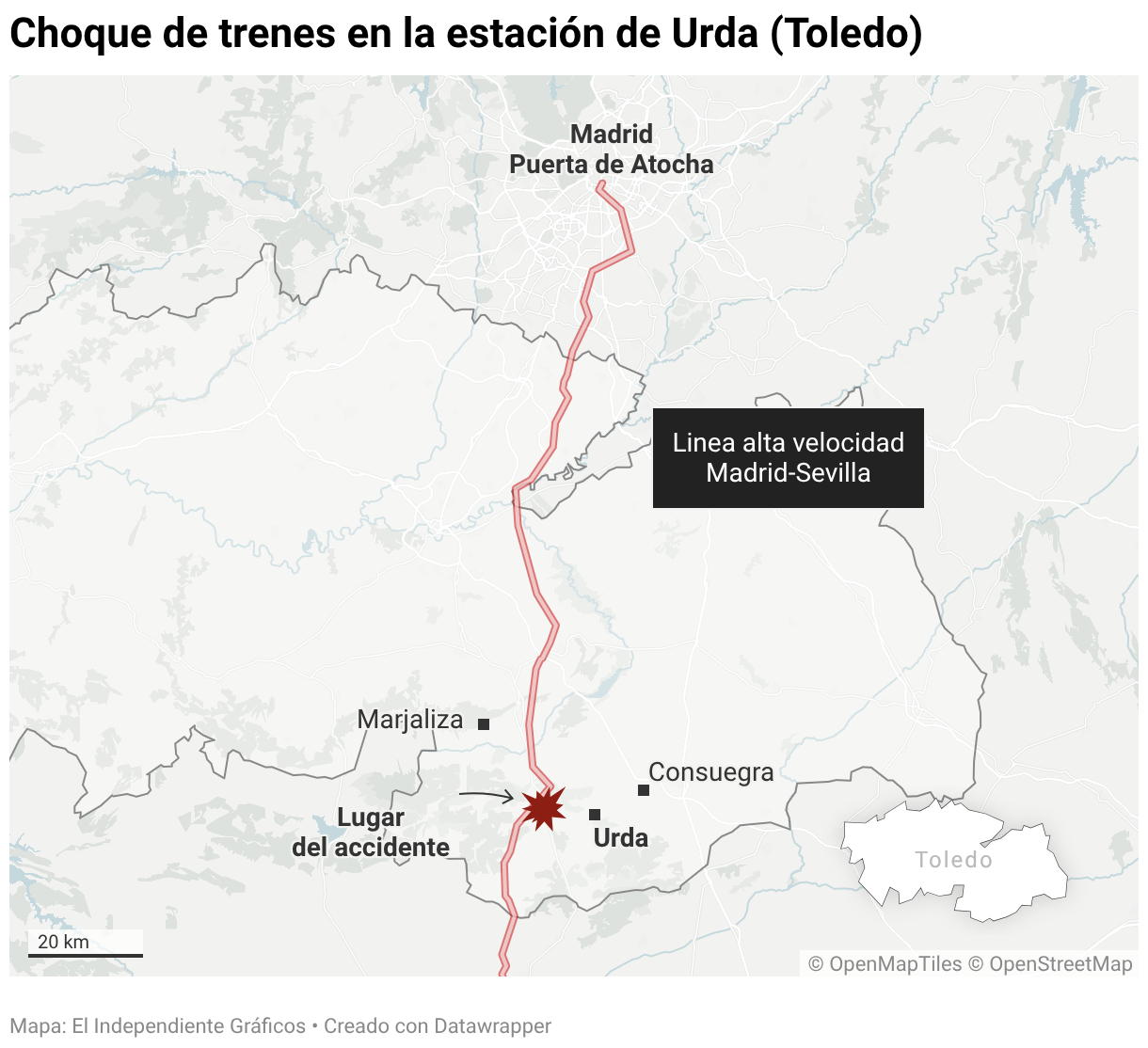 Choque de trenes en la estación de Urda (Toledo) (Mapas de ubicación)