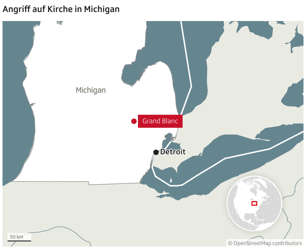 Angriff auf Kirche in Michigan (Locator-Karte)