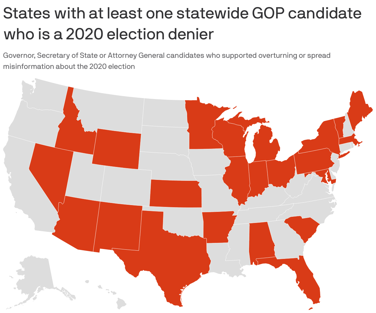 States with at least one statewide GOP candidate who is a 2020 election denier