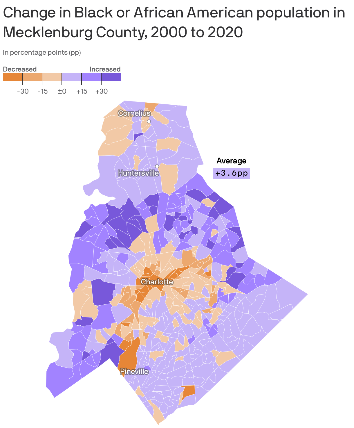 Change in Black or African American population in Mecklenburg County, 2000 to 2020