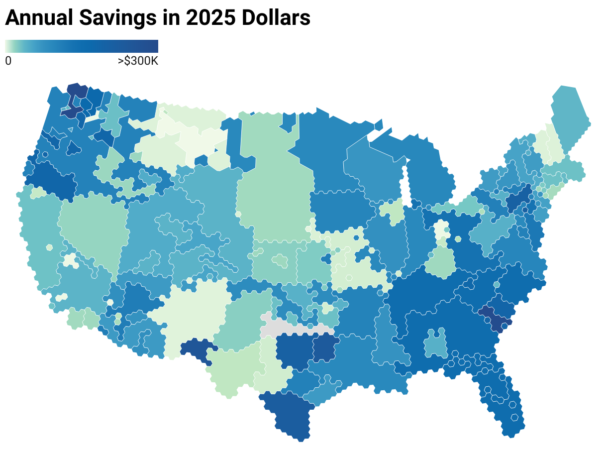 Annual Savings in 2025 Dollars (Choropleth map)