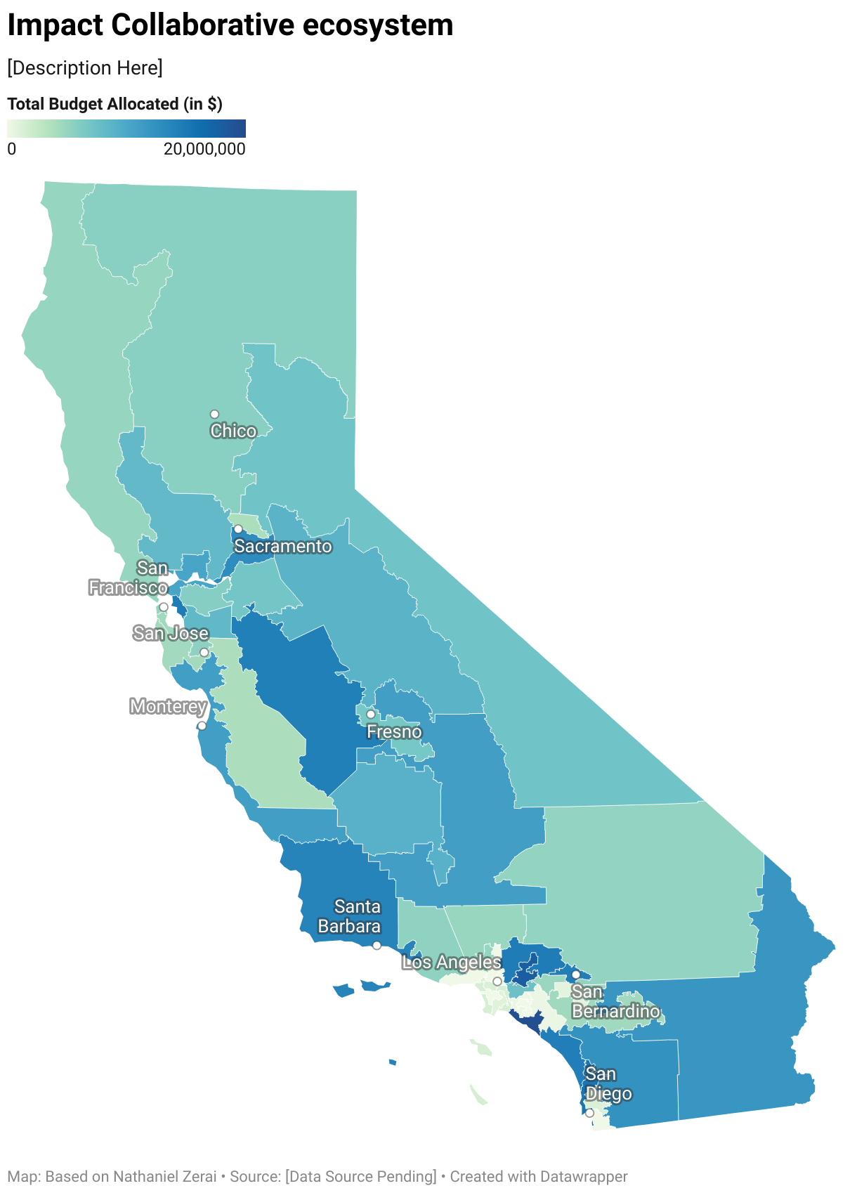 Choropleth Map of Budget Allocated by District in California