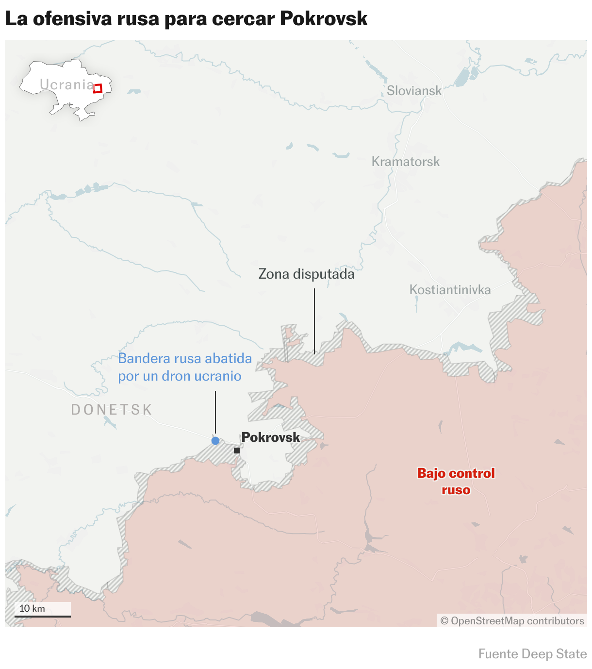 Los últimos avances rusos amenazan con completar el cerco a Pokrovsk (Mapas de ubicación)