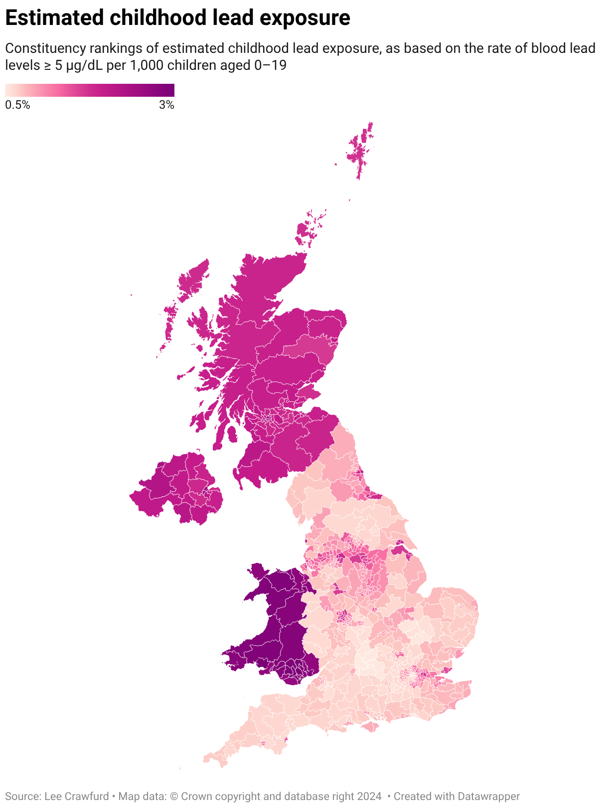Estimated childhood lead exposure (Choropleth map)