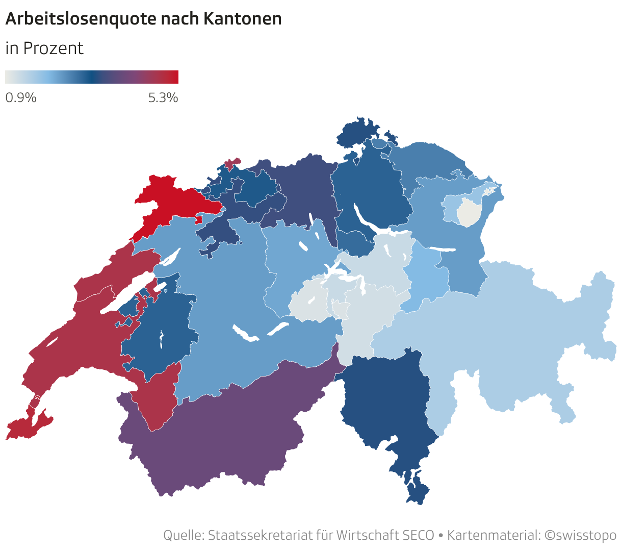 Unemployment rate by canton (choropleth map)
