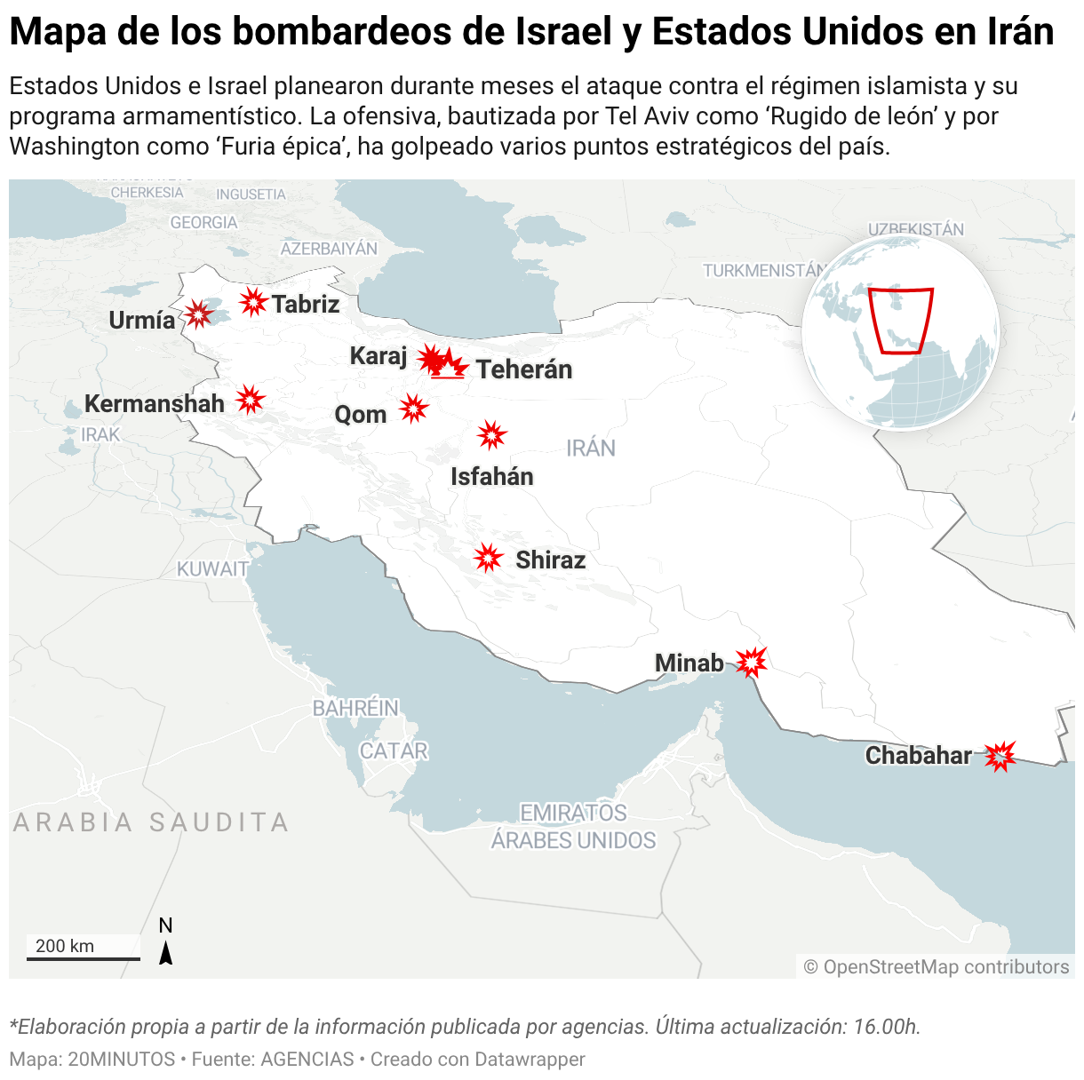Mapa de los bombardeos de Israel y Estados Unidos en Irán (Mapas de ubicación)