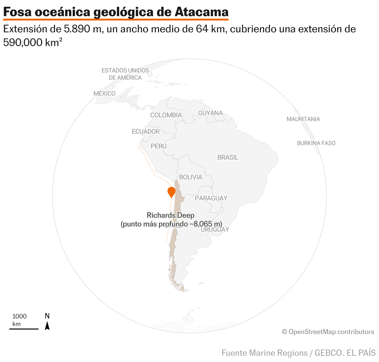 Fosa oceánica geológica de Atacama (Mapas de ubicación)