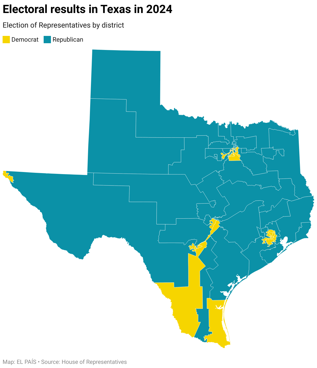 Electoral results in Texas in 2024 (Choropleth map)
