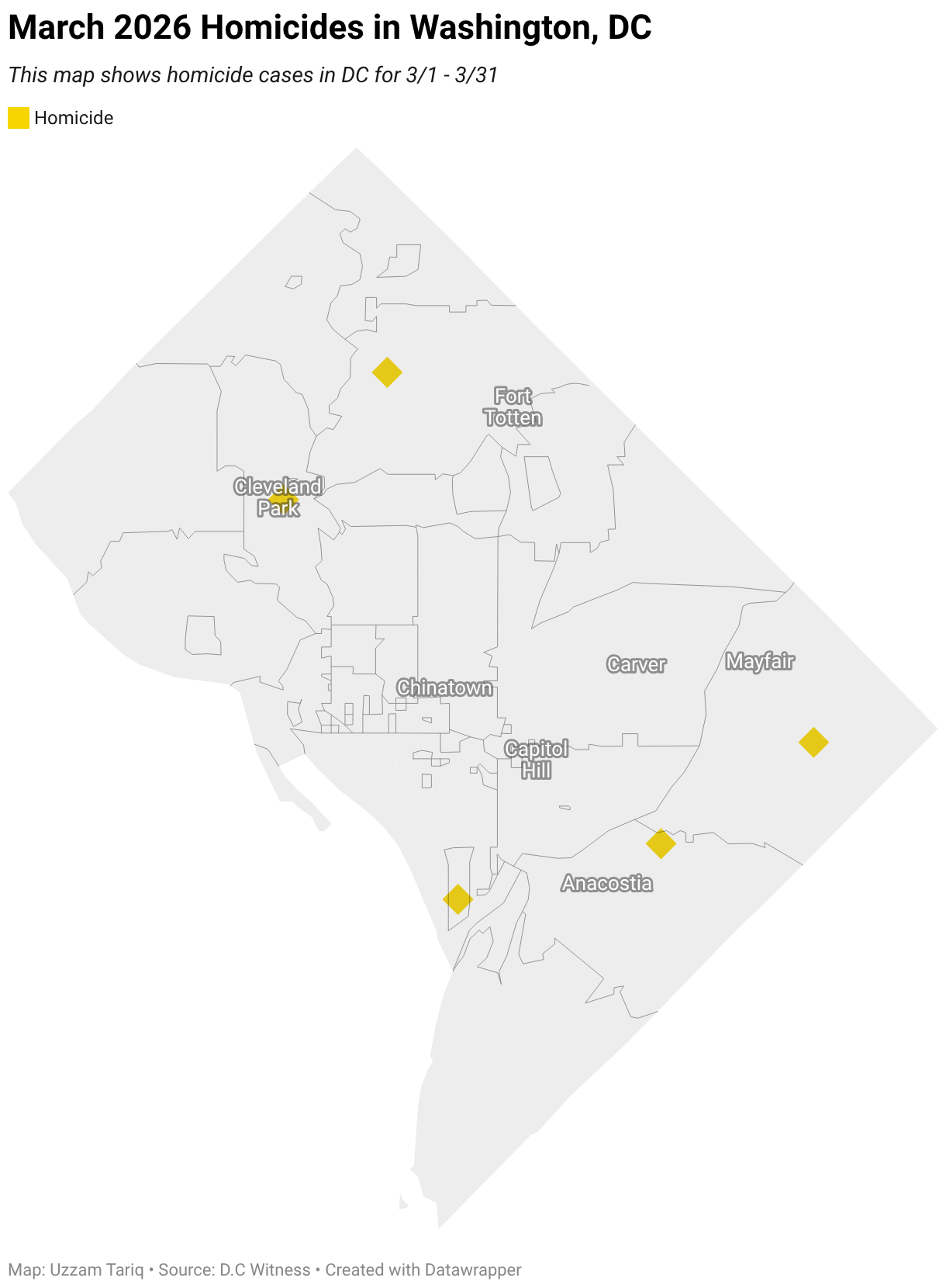 March 2026 Homicides in Washington, DC (Symbol map)