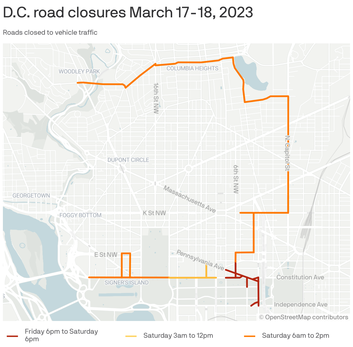 D.C. road closures March 17-18, 2023