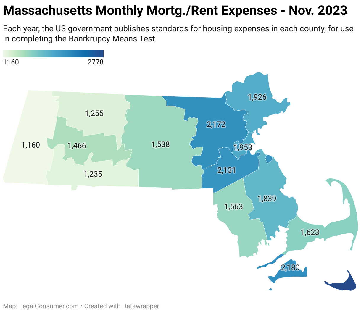 Map of Massachusetts Housing Expenses for Bankruptcy Means Test