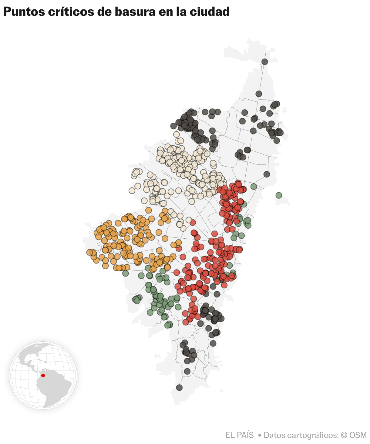 Puntos críticos de basura en la ciudad (Mapa del símbolo)
