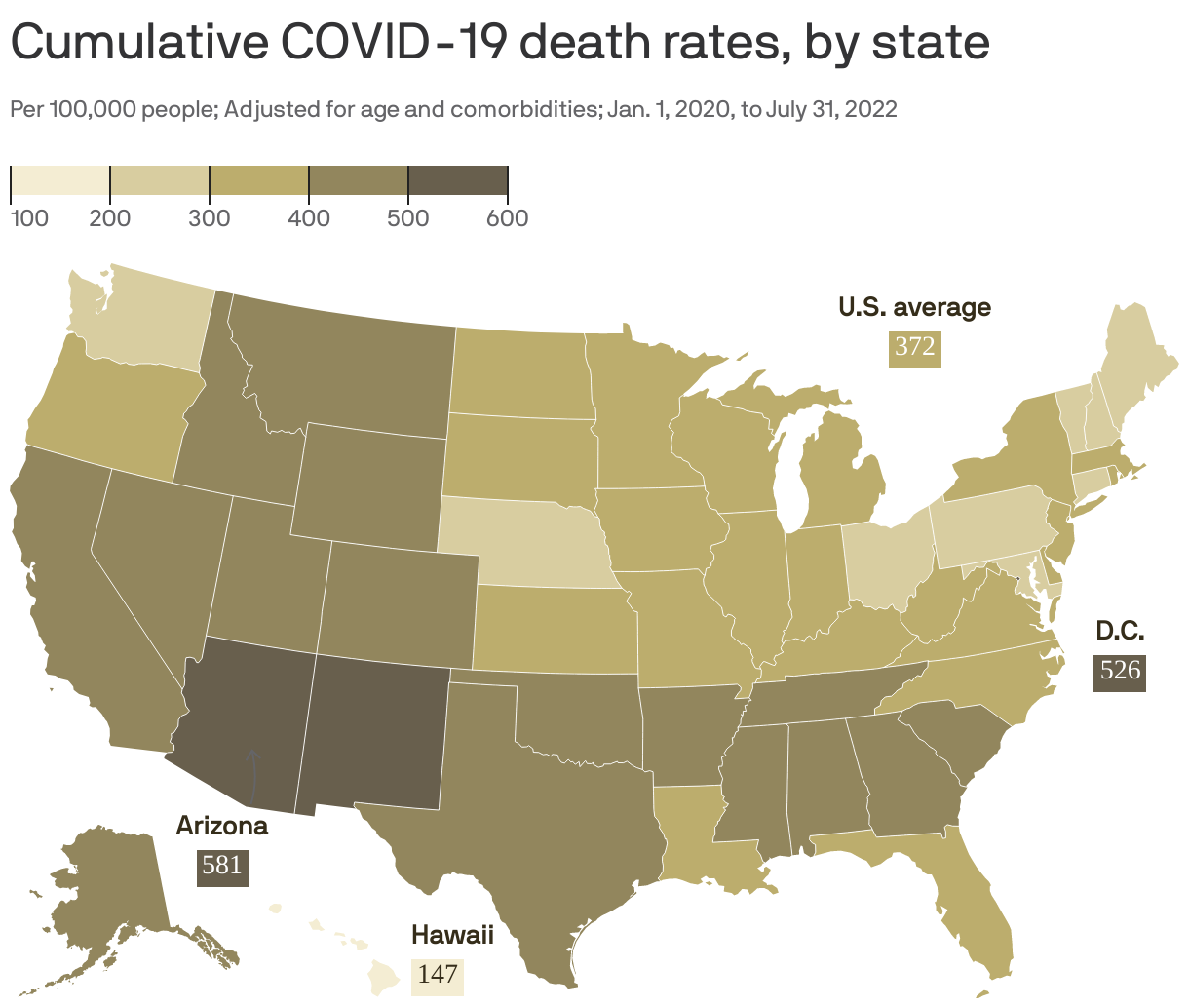 Cumulative COVID-19 death rates, by state