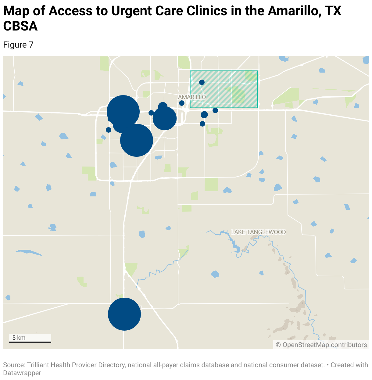 Map of urgent care clinics and volumes in the health system’s service area