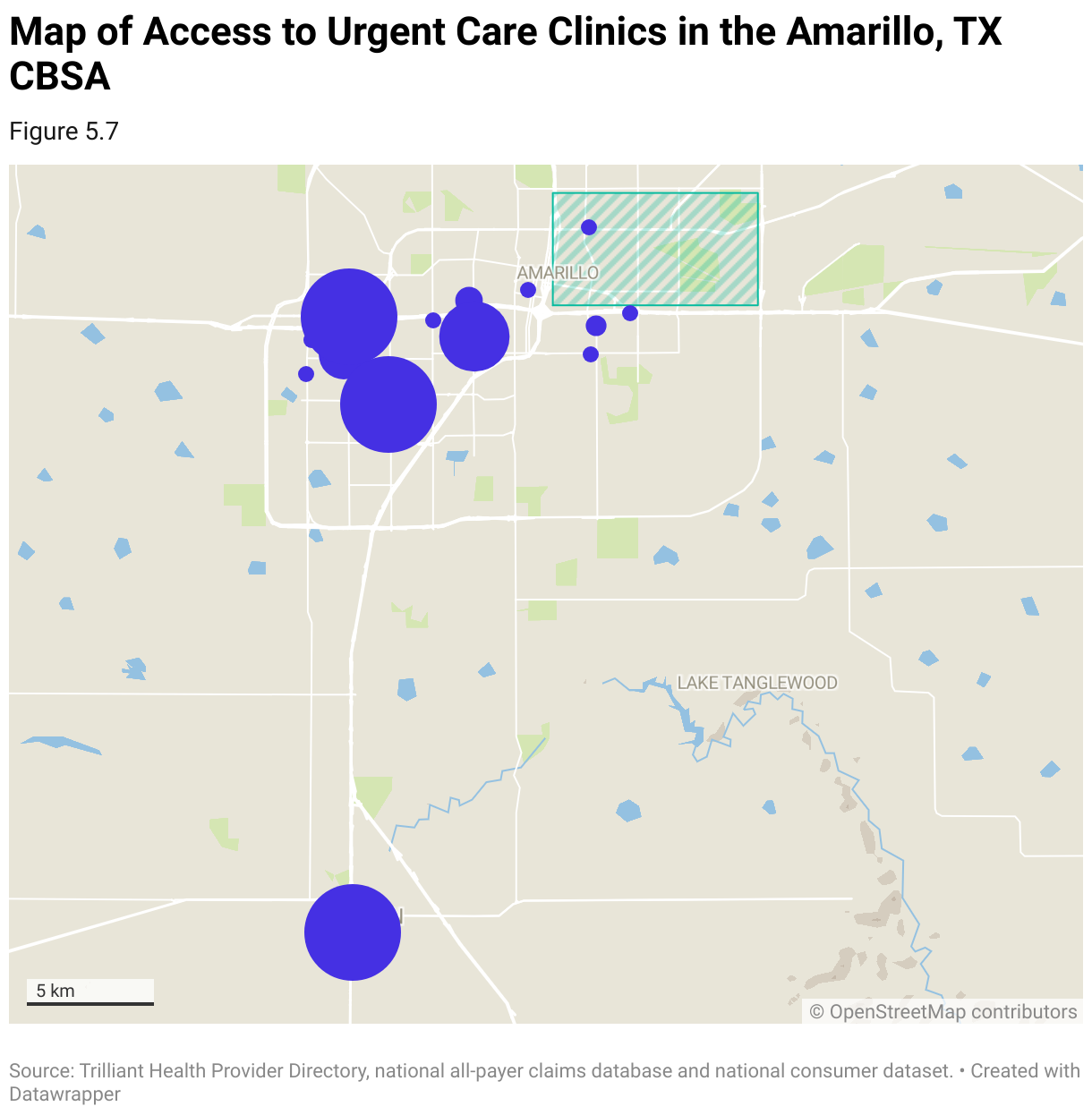 Map of urgent care clinics and volumes in the health system’s service area