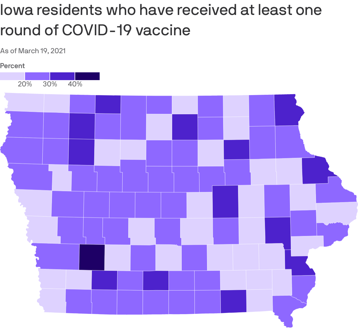 Iowa residents who have received at least one round of COVID-19 vaccine