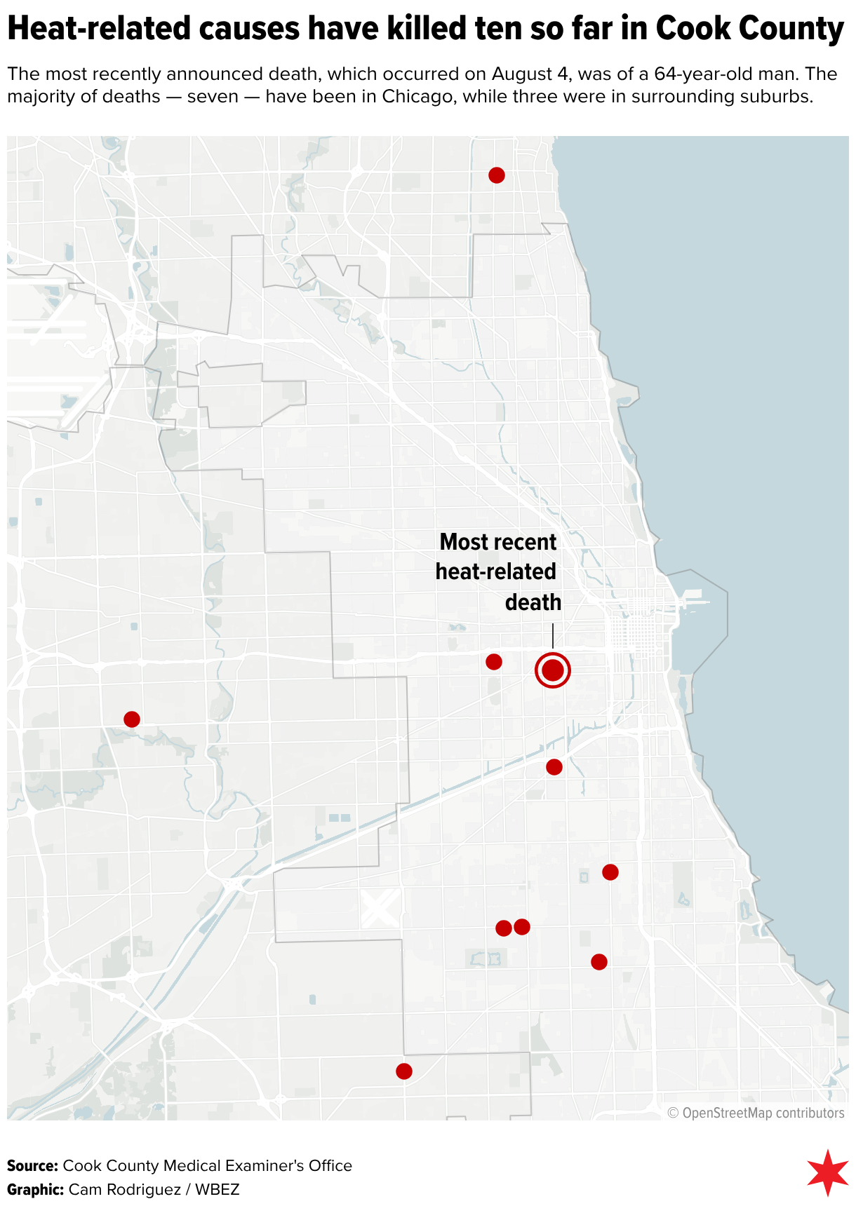 Heat-related causes have killed ten so far in Cook County (Locator map)