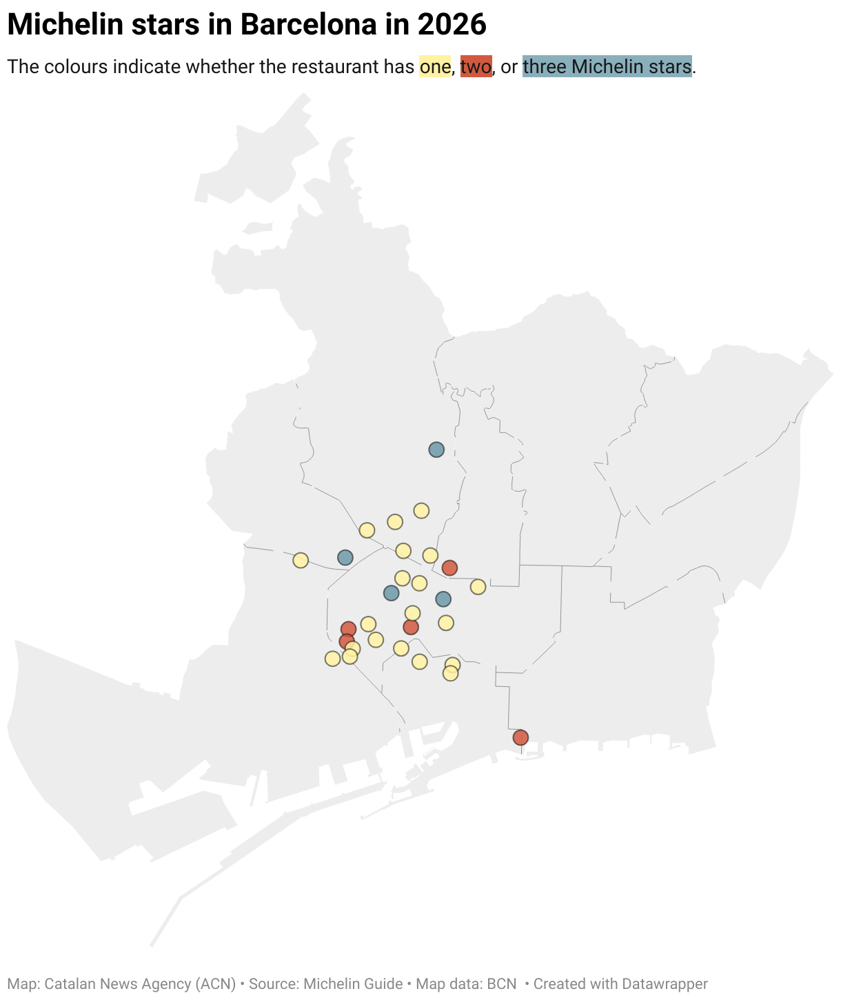 Michelin stars in Catalonia in 2026 (Symbol map)