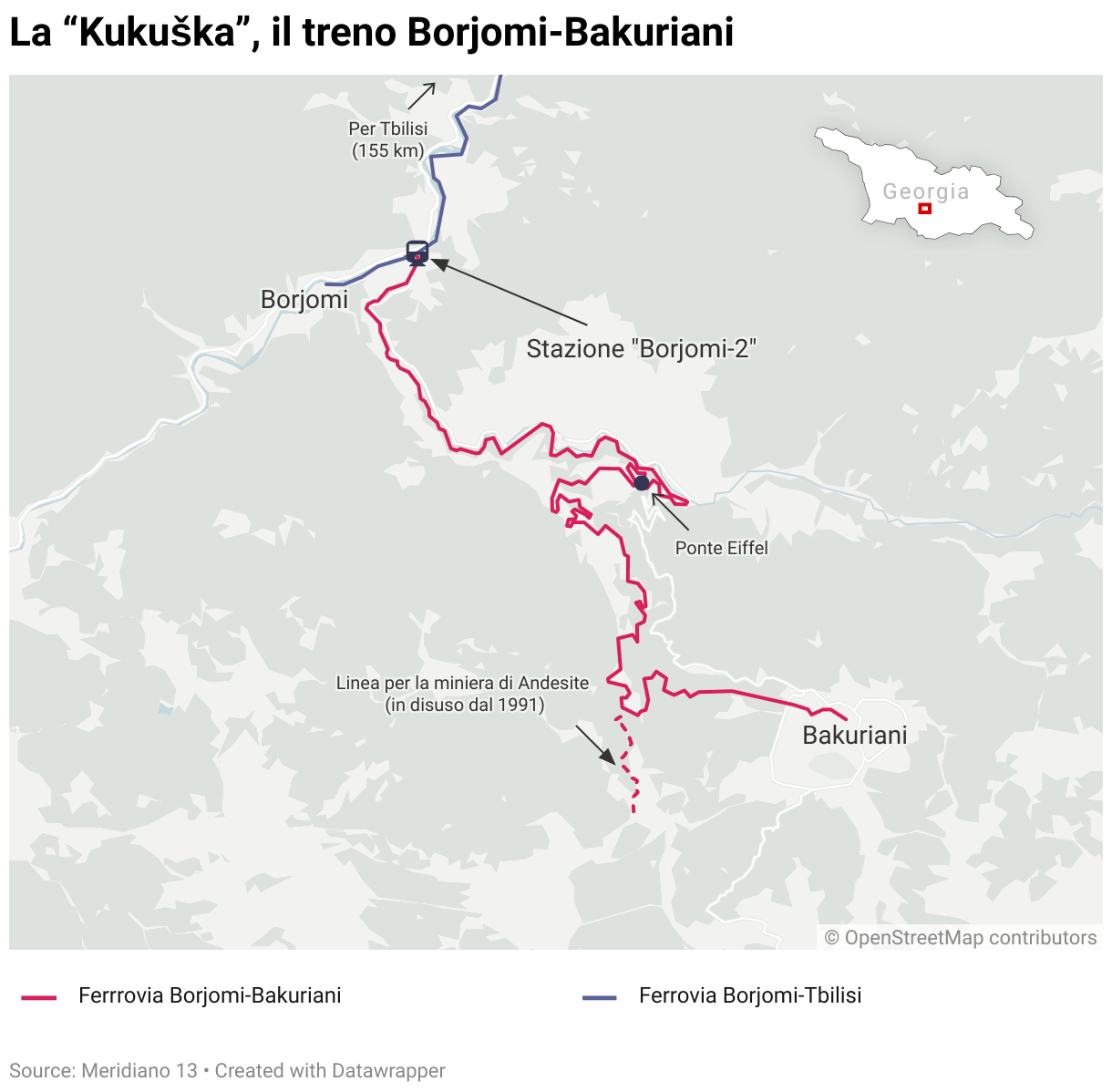 Il percorso della “Kukuška”, il treno Borjomi-Bakuriani in Georgia.