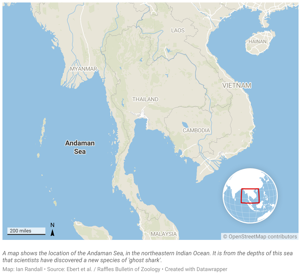 A map shows the location of the Andaman Sea, in the northeastern Indian Ocean.