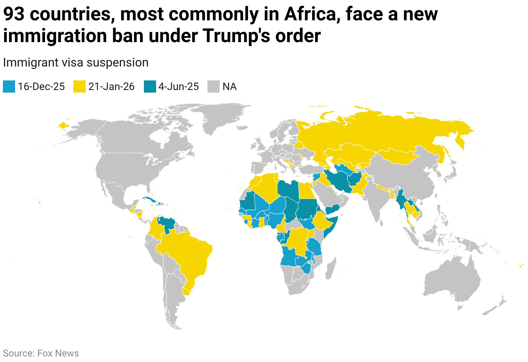 75 countries, most commonly in Africa, face a new immigration ban under Trump's order