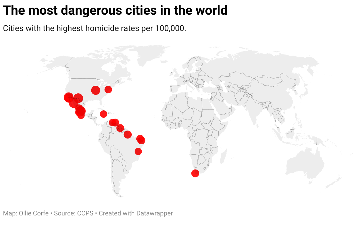 Map of most dangerous cities.