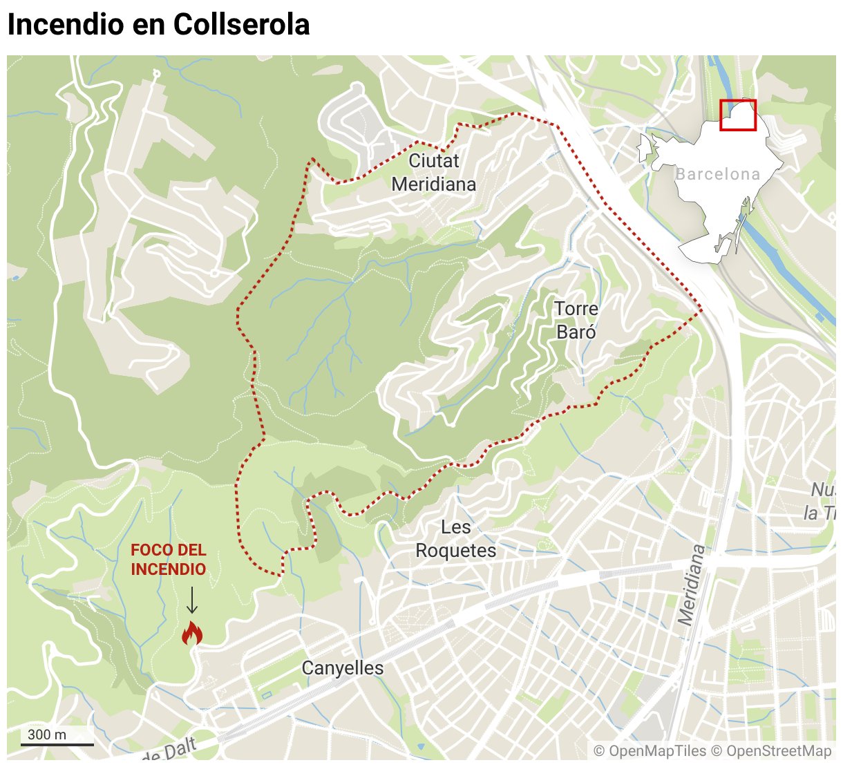 Incendio en Collserola (Mapas de ubicación)