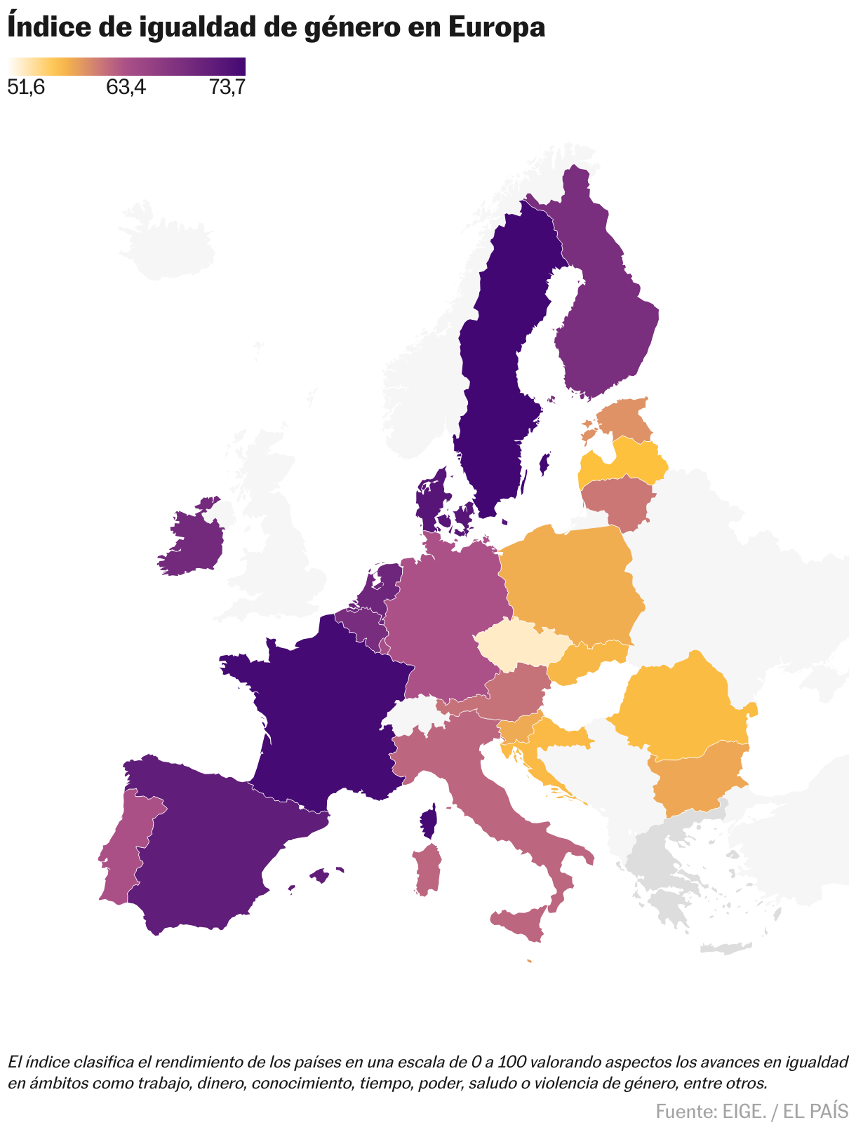 Índice de igualdad de género en Europa (Mapa coroplético)
