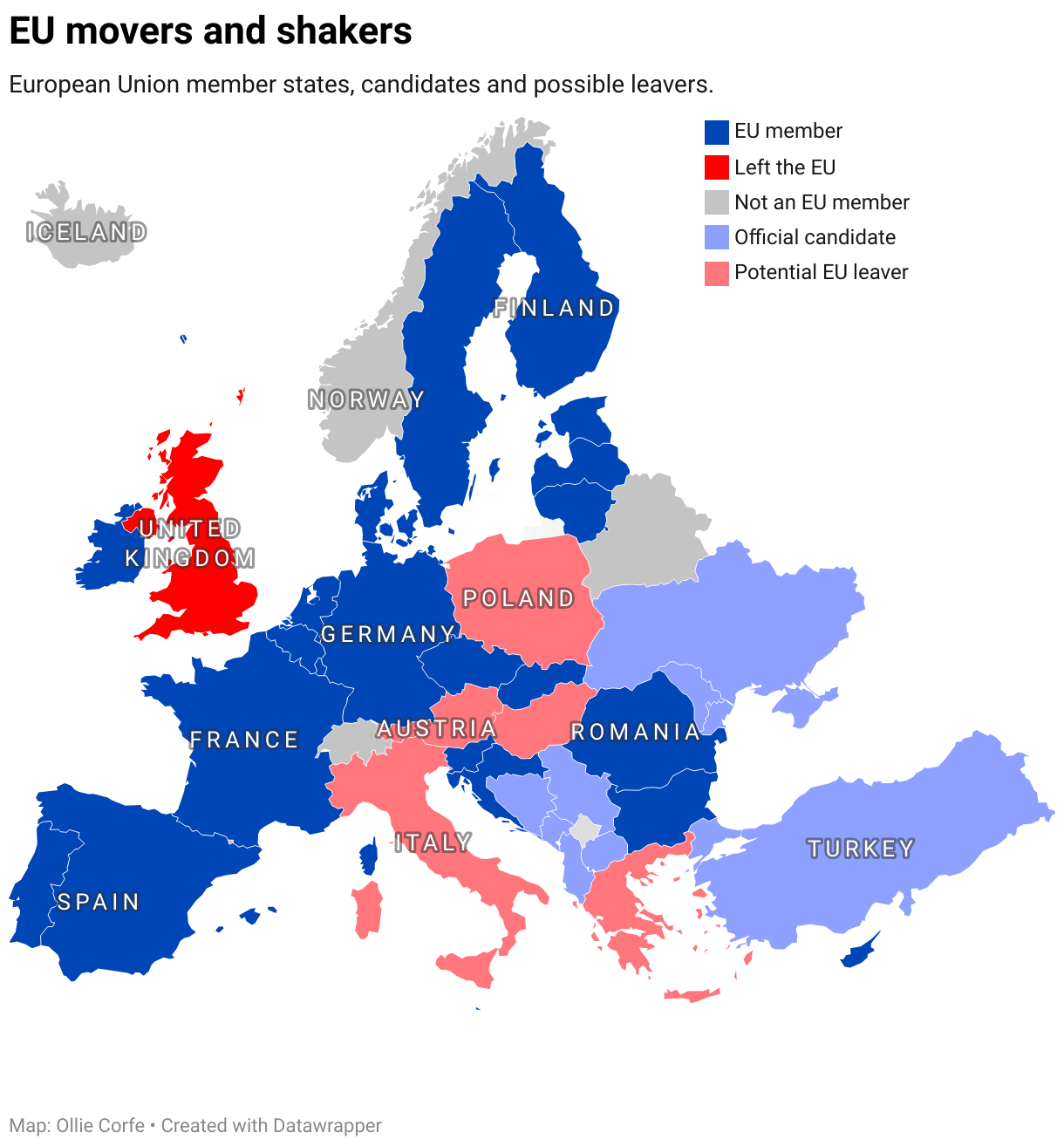 Map of the EU based on EU stance.