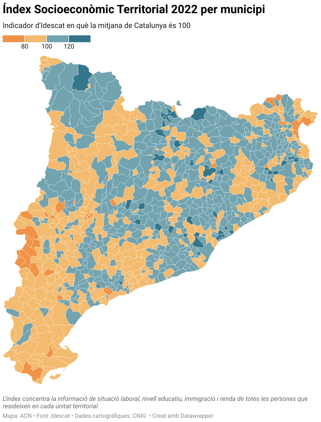 Índex Socioeconòmic Territorial 2022 per municipi (Choropleth map)